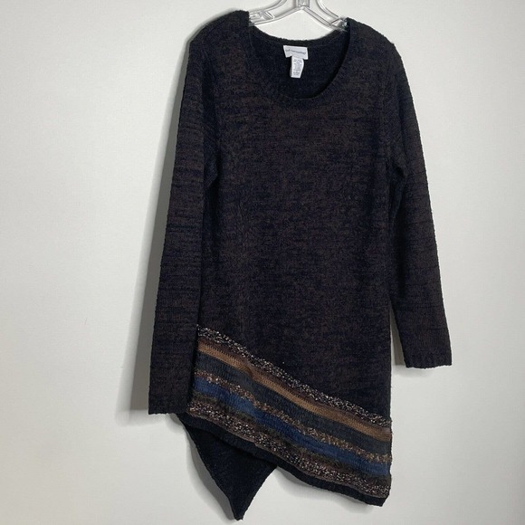 Soft Surroundings Raku Tunic Asymmetrical Hem Striped Lagenlook Medium 25188 - Picture 2 of 5